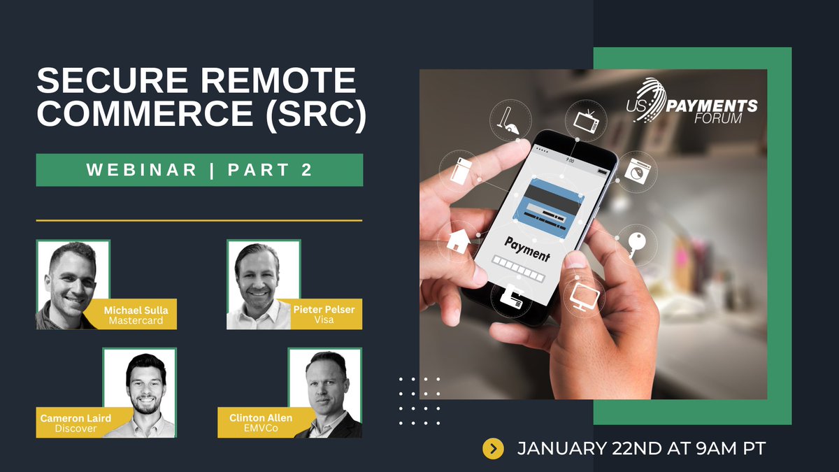 USPaymentsForum's tweet photo. 🚨LAST CHANCE 🚨 to register for tomorrow's Secure Remote Commerce webinar, featuring speakers from @Mastercard, @emvco, @DiscoverGlobal and @Visa! 🔗https://t.co/Td5PcKU24Q https://t.co/yej546g16h