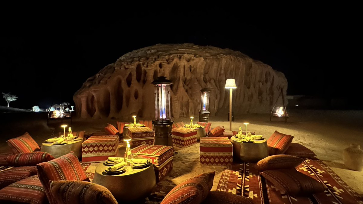 Beautiful sky, beautiful rocks, Habitas in AlUla at night is a really beautiful place. The stars, the shadows, the silence of nature.