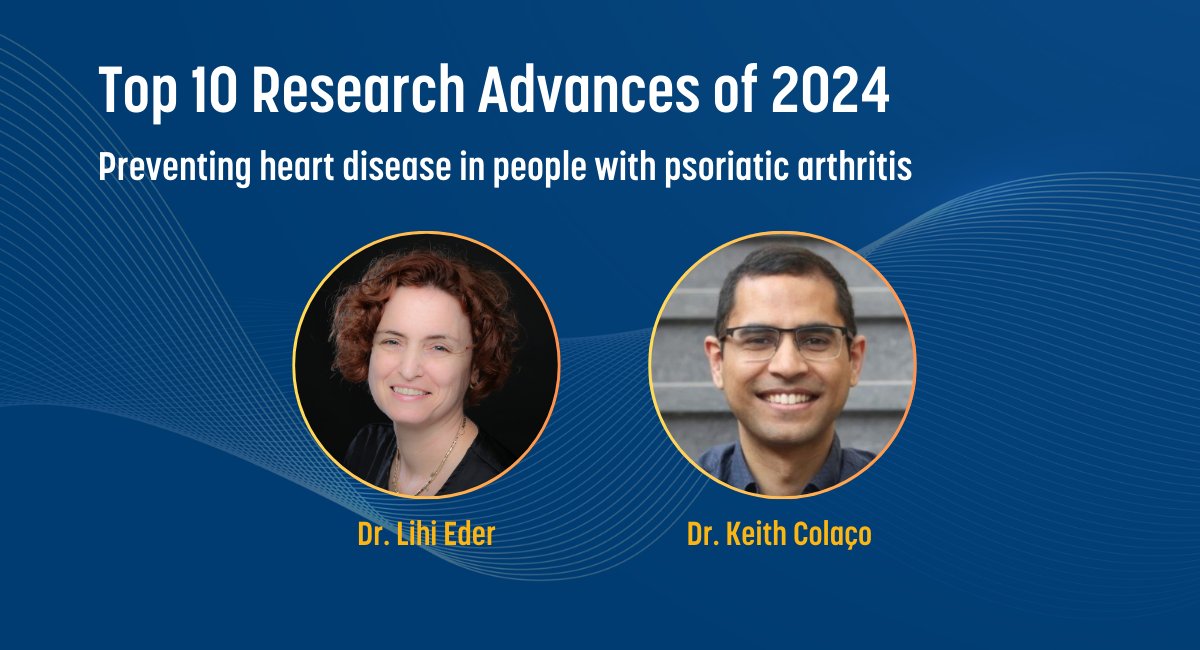 Arthritis Society Canada (@arthritissoc) on Twitter photo @keith_colaco, <a href="/CardioRheum_Net/">Cardio-Rheumatology Network</a> & <a href="/lihi_eder/">Lihi Eder</a> from <a href="/WCHospital/">Women's College Hospital</a> & <a href="/UofT/">University of Toronto</a>, recognized in our Top 10 Research Advances of 2024, are leading research on preventing heart disease in people with psoriatic arthritis. Learn more, bit.ly/3C7bbTK @keith_colaco, <a href="/CardioRheum_Net/">Cardio-Rheumatology Network</a> & <a href="/lihi_eder/">Lihi Eder</a> from <a href="/WCHospital/">Women's College Hospital</a> & <a href="/UofT/">University of Toronto</a>, recognized in our Top 10 Research Advances of 2024, are leading research on preventing heart disease in people with psoriatic arthritis. Learn more, bit.ly/3C7bbTK