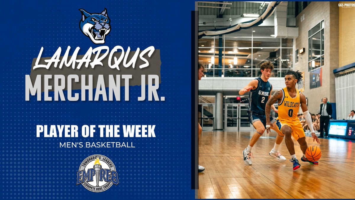 SUNY Poly Wildcats (@polywildcats) on Twitter photo After an impressive stat line of 21.7 PPG, 6.7 RPG, and 4.7 APG over three games this past week, LaMarqus Merchant Jr. has been named E8 Men's Basketball Co-Player of the Week for the second time this season. Congratulations, #0! After an impressive stat line of 21.7 PPG, 6.7 RPG, and 4.7 APG over three games this past week, LaMarqus Merchant Jr. has been named E8 Men's Basketball Co-Player of the Week for the second time this season. Congratulations, #0!