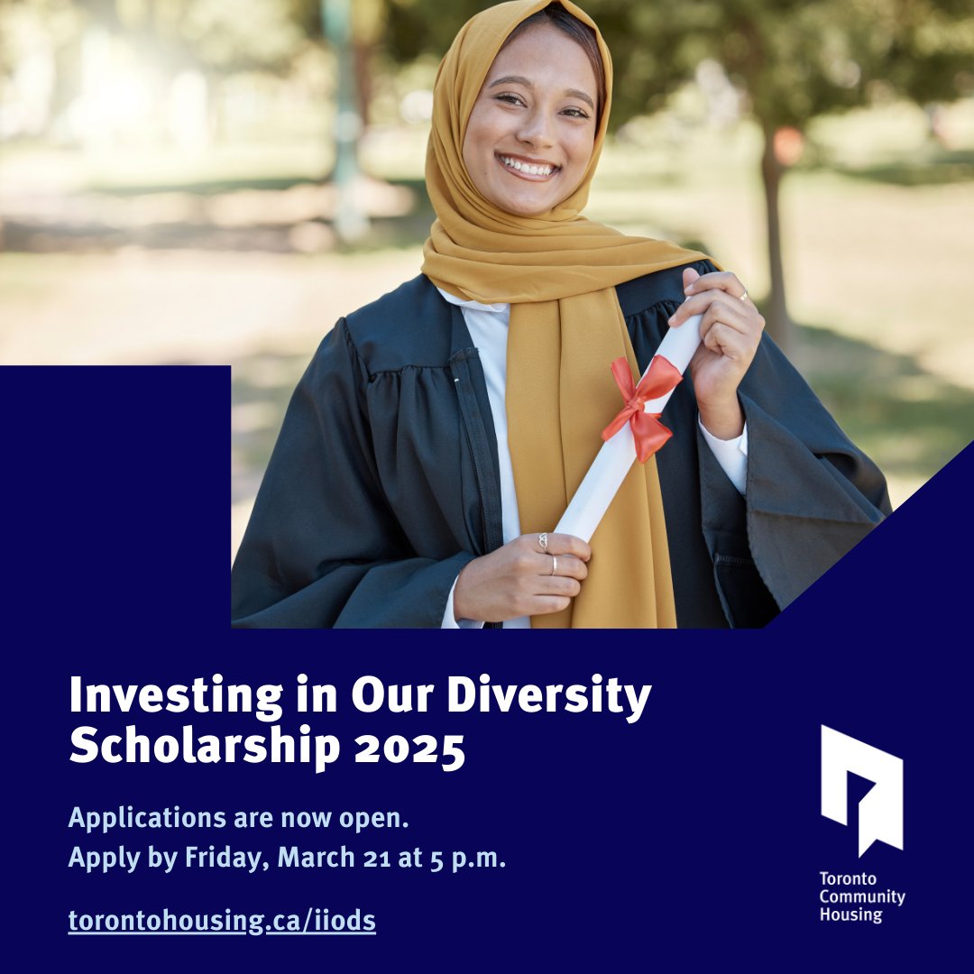 Toronto Community Housing (@tohousing) on Twitter photo Applications for the 2025 Investing in Our Diversity Scholarships are open! 
Receive $4,000 for post-secondary education/training expenses by demonstrating academic excellence and leadership in equity, diversity and inclusion initiatives in your community: torontohousing.ca/iiods Applications for the 2025 Investing in Our Diversity Scholarships are open! 
Receive $4,000 for post-secondary education/training expenses by demonstrating academic excellence and leadership in equity, diversity and inclusion initiatives in your community: torontohousing.ca/iiods
