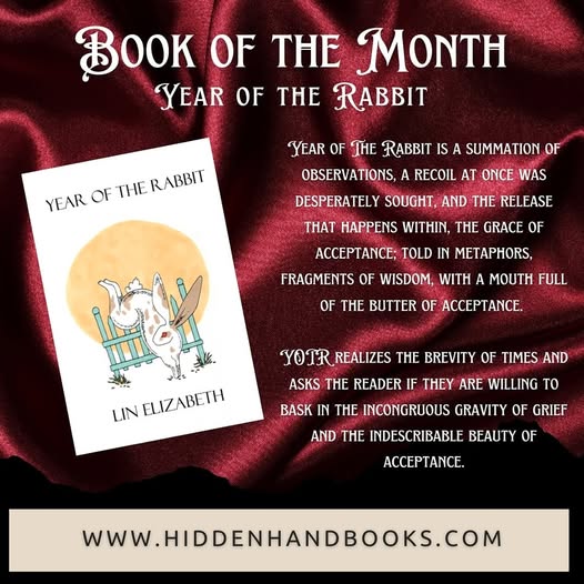 hiddenhandpress's tweet photo. BOOK OF THE MONTH: 'Year of the Rabbit' by Lin Elizabeth (@borrowedpotpourri)
Get Lin Elizabeth's incredible poetry collection on grief, trauma and animals. Available on our website! Free to read if you have Kindle Unlimited!
#linelizabeth #yearoftherabbit #poetry #trauma #grief https://t.co/1PoKkm0hMB
