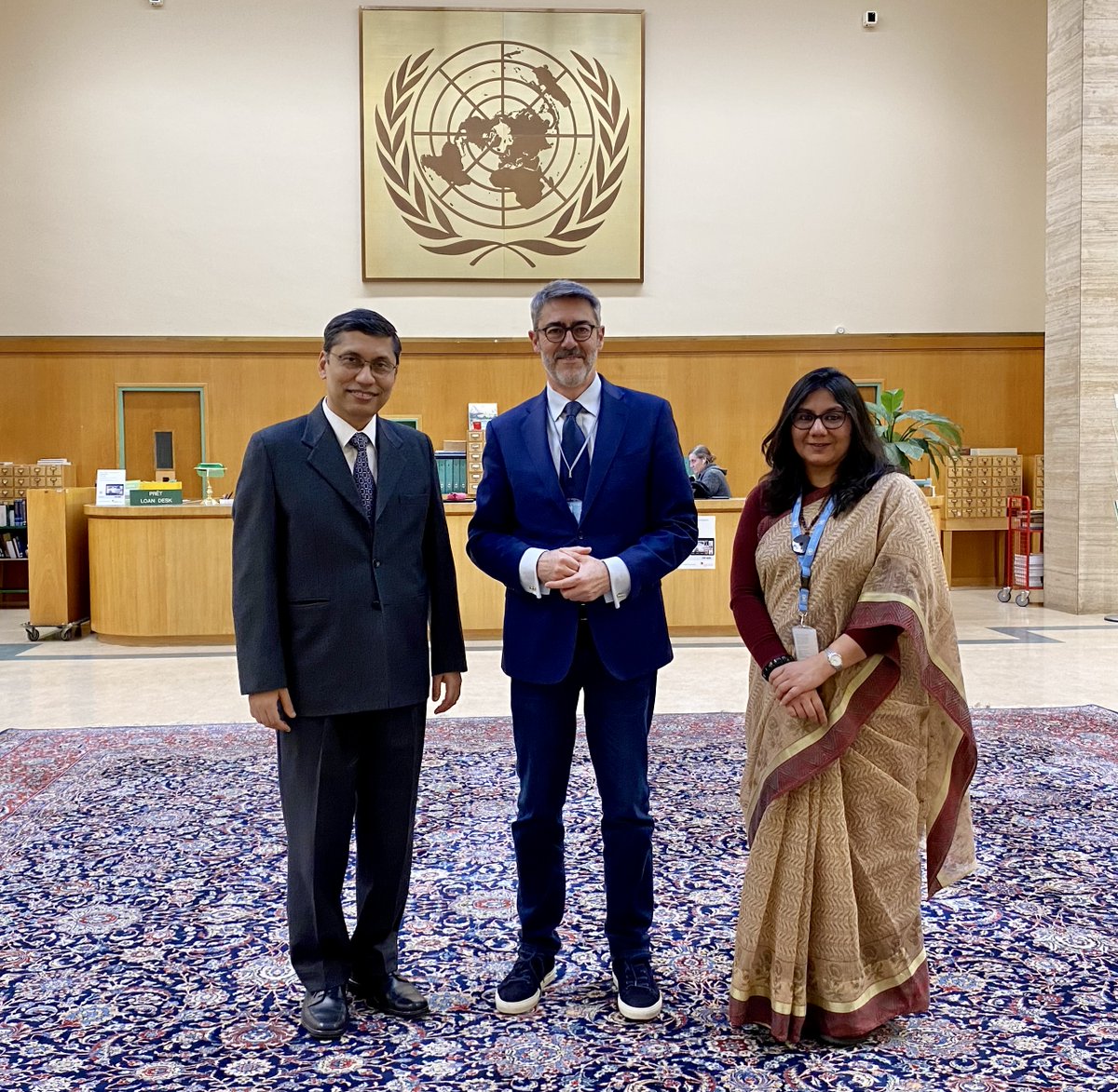 We were pleased to receive the visit of the Permanent Representative of India 🇮🇳, H.E. Mr. Arindam Bagchi and the Deputy Permanent Representative,  H.E. Mrs. Priyanka Chauhan.

@ IndiaUNGeneva