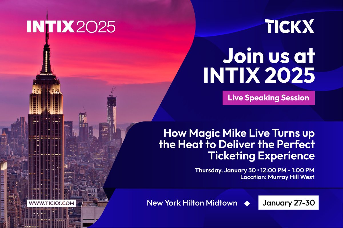 🚨 We’re heading to #INTIX2025 in NYC and can't wait to connect with you all! 

Join us on January 30 at 12 PM for an exciting Live Speaking Session, where we’ll explore how Magic Mike Live delivers the perfect ticketing experience.

📍 New York Hilton Midtown | Jan 27-30