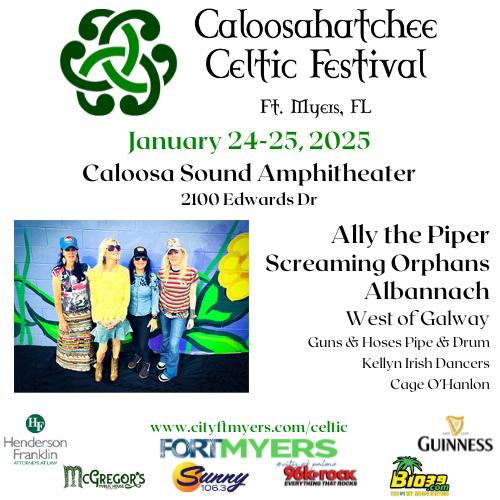 On Jan 24 &amp; 25 we're @ the fabulous Caloosahatchee Celtic Festival in Fort Myers, FL.  Our stage times: Friday 8:10 pm; Saturday 1:30 pm &amp; 7 pm. We can't wait to share the stage again with our great friends!
Thanks as always to the amazing Culture Ireland for their great support.