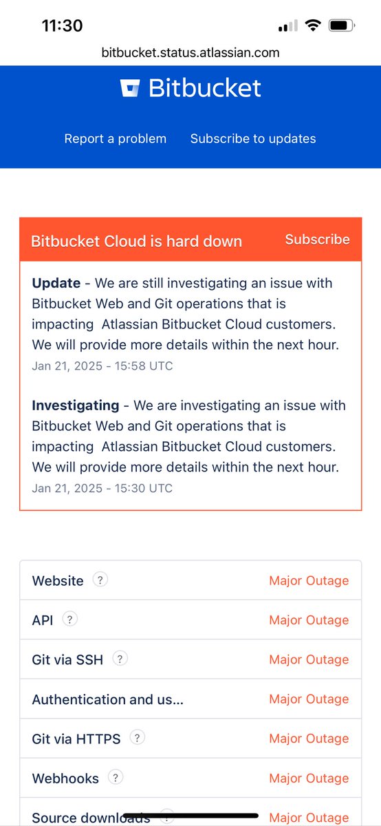 HahaRebich's tweet photo. Not bitbucket being hard down 😭 https://t.co/0PJJRgs7ps