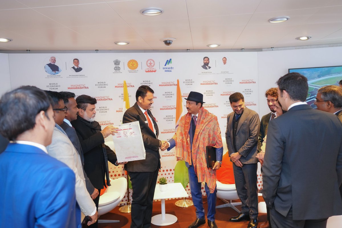 Dev_Fadnavis's tweet photo. Thank you Neeraj Kochhar ji for joining for the big MoU signing for the steel and metal sector, creating 3500 jobs in Palghar region!

@wef
#WEF25 #MahaAtDavos #UnstoppableMaharashtra https://t.co/zuQP55NPlV