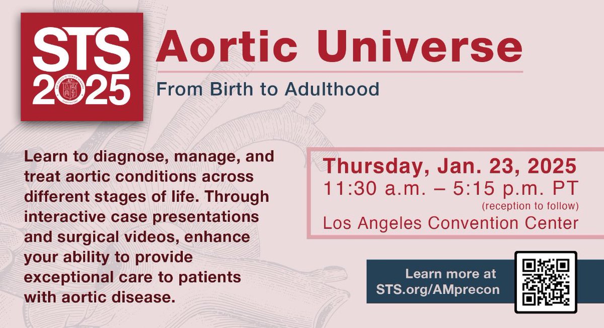 Michel Pompeu Sá (@m_pompeu_sa_md) on Twitter photo 🔥Join us in this journey through the life cycle of the newly designated #aortic “organ”, and enhance your ability to provide exceptional care to patients with aortic disease.
#AortaEd #STS2025 <a href="/STS_CTsurgery/">The Society of Thoracic Surgeons</a> <a href="/ThoracicSurgFnd/">The Thoracic Surgery Foundation (TSF)</a>
<a href="/IbrahimSultanMD/">Ibrahim Sultan</a> <a href="/geoarnaoutakis/">George Arnaoutakis</a> <a href="/KarenMKimMD1/">Karen M Kim, MD</a> 🔥Join us in this journey through the life cycle of the newly designated #aortic “organ”, and enhance your ability to provide exceptional care to patients with aortic disease.
#AortaEd #STS2025 <a href="/STS_CTsurgery/">The Society of Thoracic Surgeons</a> <a href="/ThoracicSurgFnd/">The Thoracic Surgery Foundation (TSF)</a>
<a href="/IbrahimSultanMD/">Ibrahim Sultan</a> <a href="/geoarnaoutakis/">George Arnaoutakis</a> <a href="/KarenMKimMD1/">Karen M Kim, MD</a>