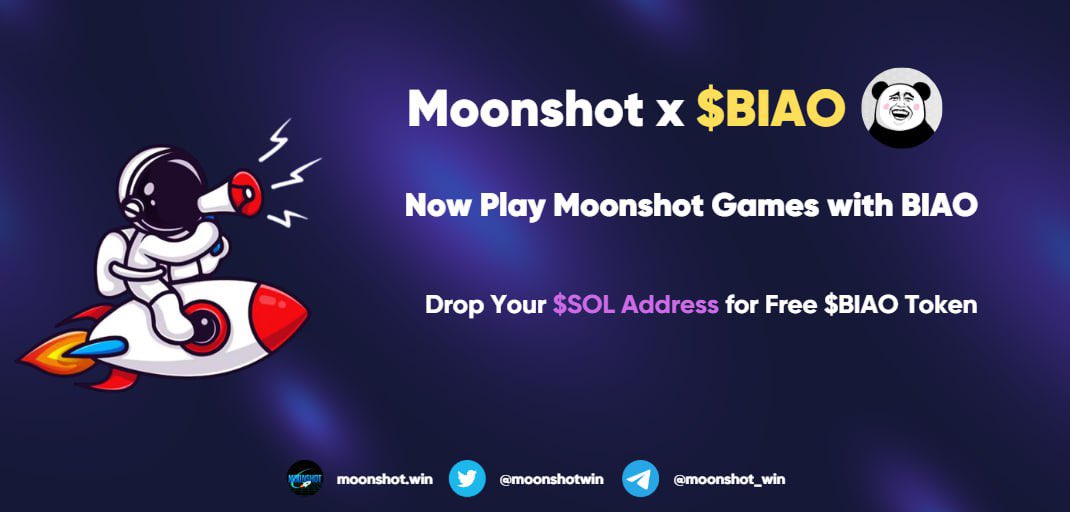 BIAO_meme's tweet image. Moonshot x $BIAO 🚀

We have partnered with Moonshot and integrated our token $BIAO to their games. Now you can play Crash, Coinflip games and multiply your $BIAO &amp;amp; $SOL.

We are sending some $BIAO to try moonshot games for free, Drop your $SOL Address here :…