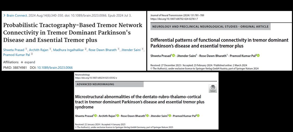 ShwetaPrasad91's tweet photo. This trifecta of publications is the outcome of several years of my obsession with tremor and neuroimaging.  Rest assured, there's a whole lot more of where this came from. https://t.co/5jFeonOkEj