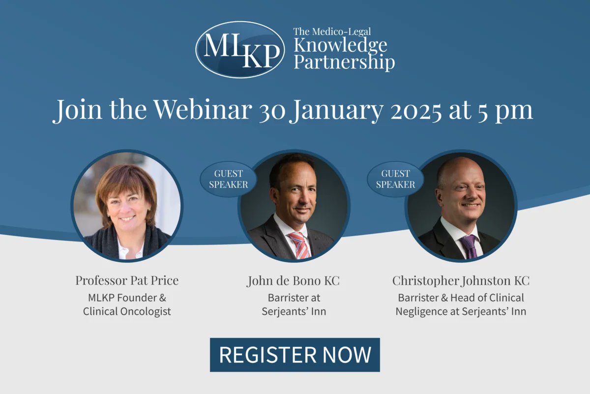 The Medico-Legal Knowledge Partnership (@medicolegalkp) on Twitter photo Come delve into the complexities and pitfalls of expert witness testimony in a free webinar with <a href="/prof_price/">Professor Pat Price</a> and her guests Christopher Jonhston and <a href="/johndebonokc/">John de Bono KC</a> of @serjeantsinn
Visit: medicolegalkp.com/upcoming-event… to register Come delve into the complexities and pitfalls of expert witness testimony in a free webinar with <a href="/prof_price/">Professor Pat Price</a> and her guests Christopher Jonhston and <a href="/johndebonokc/">John de Bono KC</a> of @serjeantsinn
Visit: medicolegalkp.com/upcoming-event… to register