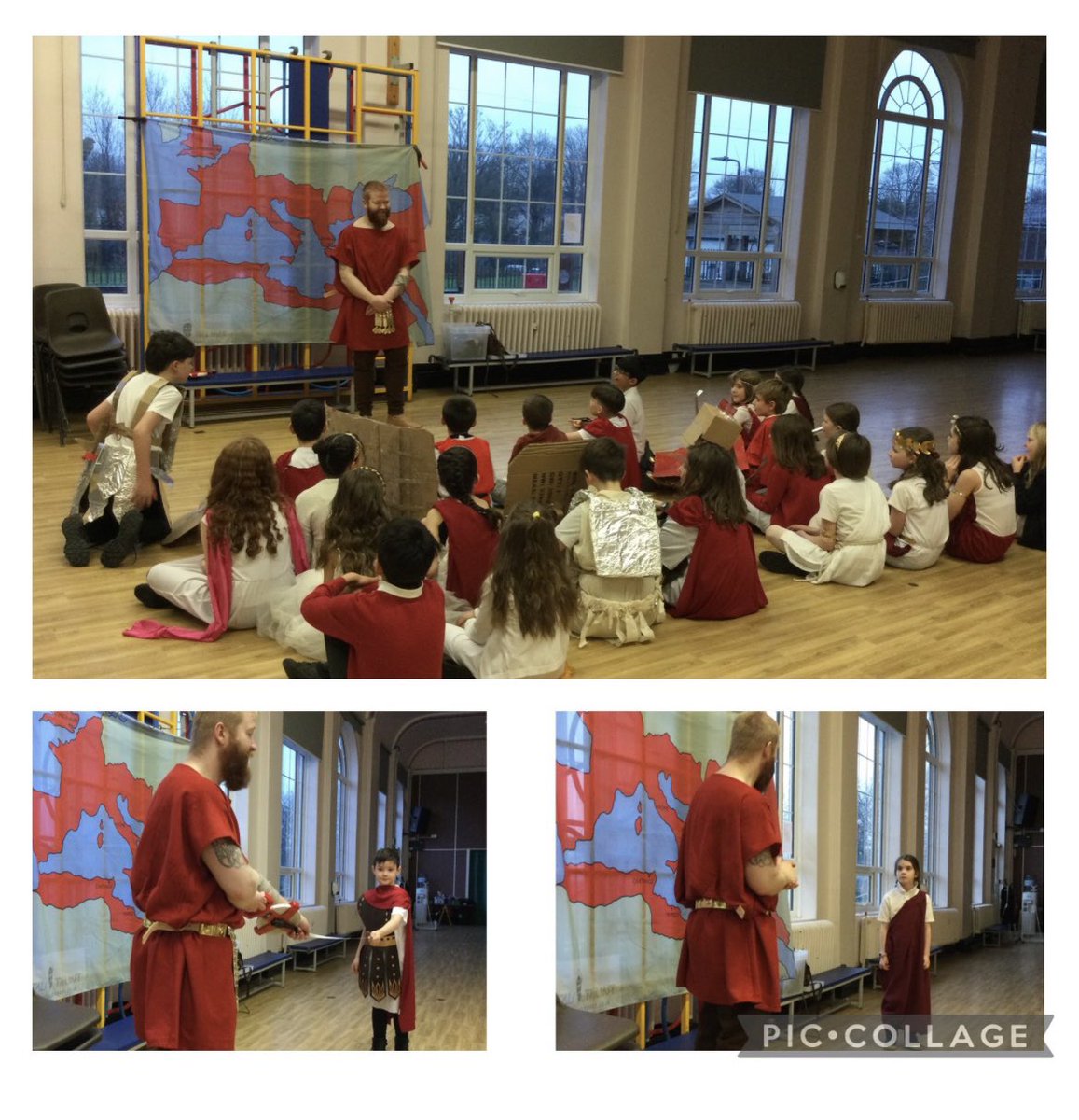 ParkViewPV's tweet photo. Today year 4 dressed up for the occasion and we had a visit from Marcus, a Roman solider telling us all about life as a Roman! He brought some Roman games, artefacts, and a quiz! At the end of the day, we battled! #PVHistory https://t.co/CF34dp9GrD