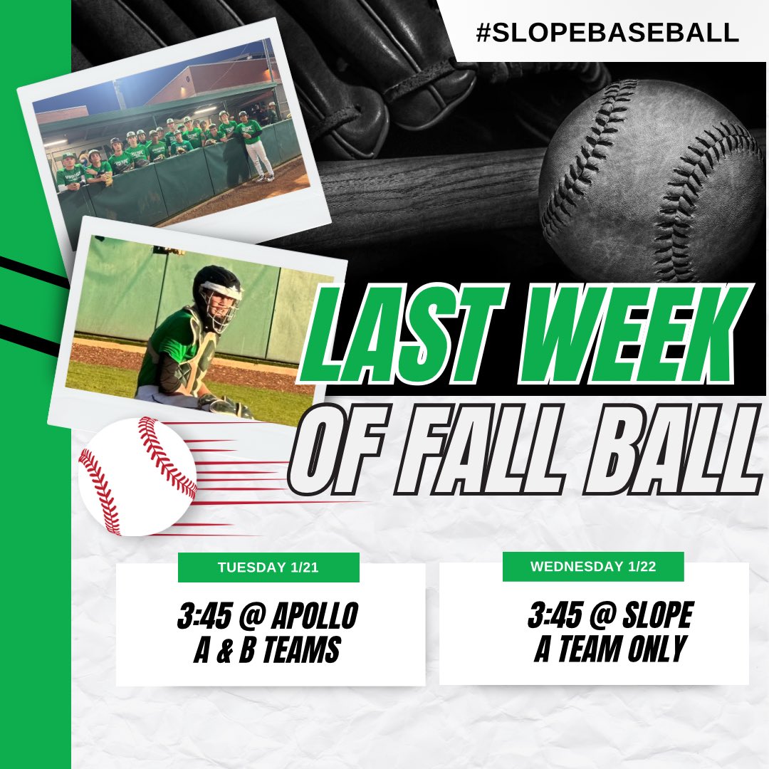 Fall ball winds down this week with games Tuesday for both teams and Wednesday for A team only! 
#slopebaseball #sunnyslopebaseball #govikings