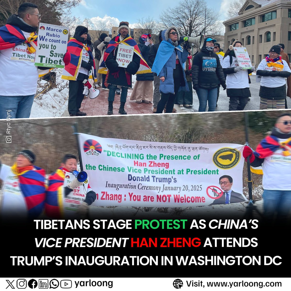 👉🏼 RTYC NY &amp; NJ, along with RTYC Washington, SFT members, and Uyghur community, organized a protest in front of the Chinese Embassy in #WashingtonDC.

👉🏼 To oppose the presence of Chinese Vice President #HanZheng at the U.S. presidential inauguration.
