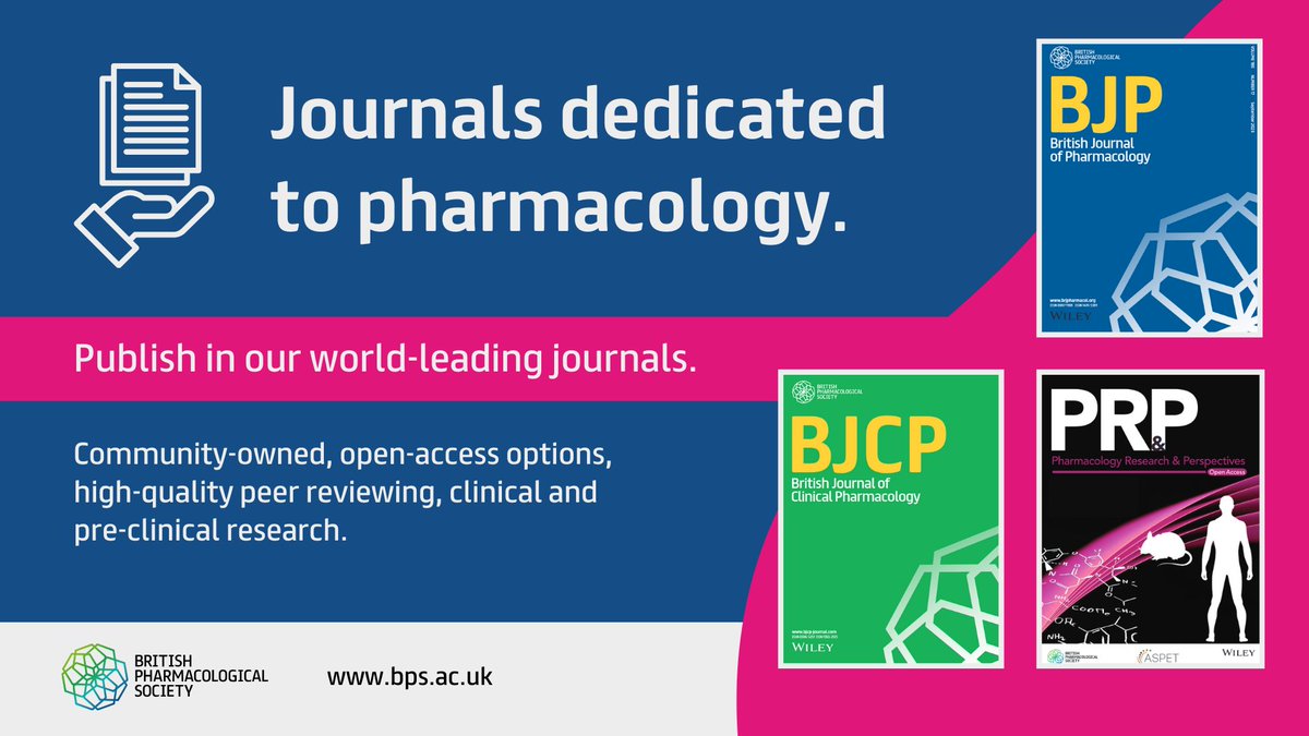 Get your research seen by a broad pharmacological and wider science audience - publish with one of our dedicated pharmacology journals: bpspubs.onlinelibrary.wiley.com

📘 British Journal of Pharmacology
📗 British Journal of Clinical Pharmacology
📕 Pharmacology Research &amp; Perspectives