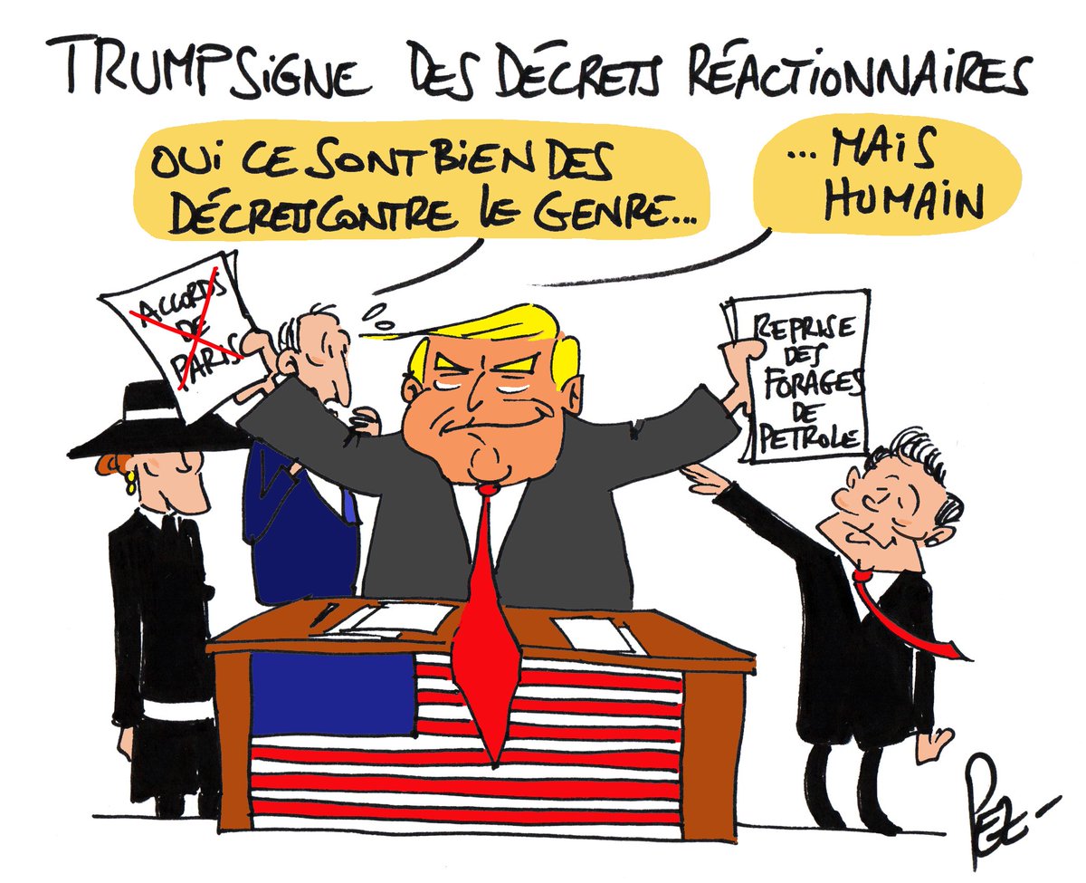 PEZdessinateur's tweet photo. #Trump #TrumpInauguration2025 #DonaldTrump #decrets #signature #genre #AccordDeParis2016 #environnement #terre #ecologie #petrole #WhiteHouse #MaisonBlanche #PresidentTrump #dessindepresse #dessin https://t.co/KRUVhWyDHp