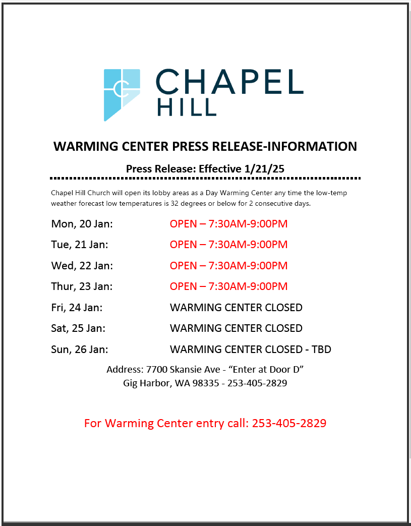Info on daytime warming center in Gig Harbor.