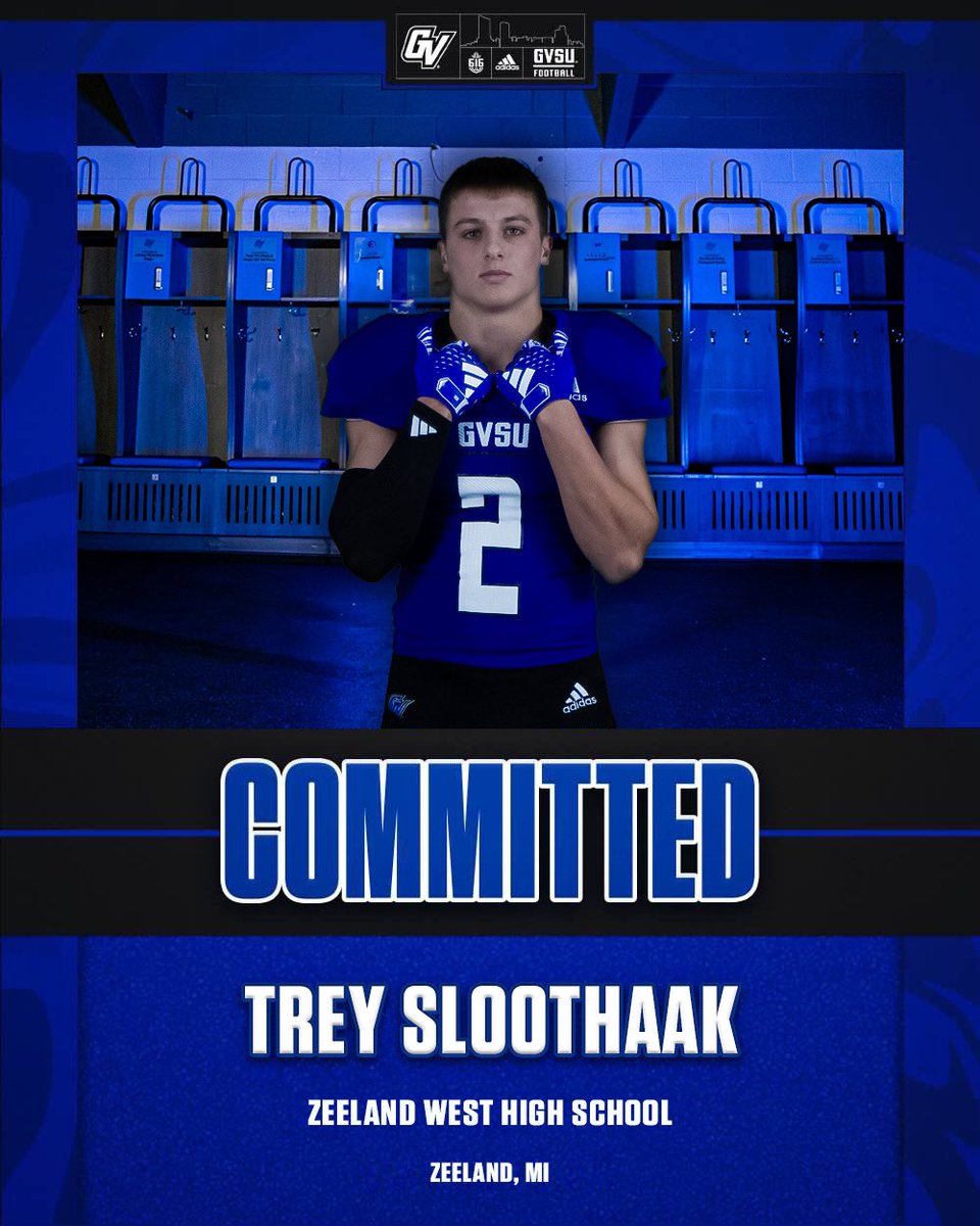 Trey Sloothaak (@treysloothaak3) on Twitter photo Committed! Grateful for the opportunity! ⚓️⬆️
<a href="/gvsufootball/">GVSU Football</a> <a href="/CoachWooster/">Scott Wooster</a> <a href="/CoachPostmaGV/">Nick Postma</a> <a href="/CoachLouisGVSU/">Jim Louis</a> Committed! Grateful for the opportunity! ⚓️⬆️
<a href="/gvsufootball/">GVSU Football</a> <a href="/CoachWooster/">Scott Wooster</a> <a href="/CoachPostmaGV/">Nick Postma</a> <a href="/CoachLouisGVSU/">Jim Louis</a>