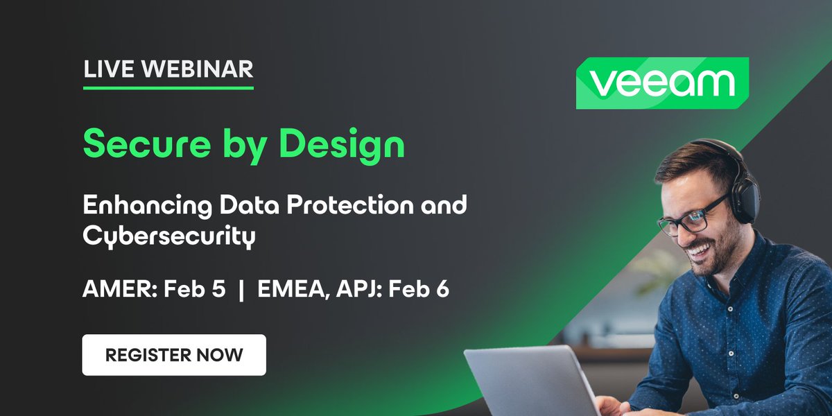 Veeam® Software (@veeam) on Twitter photo Secure by Design principles can help you enhance your cybersecurity posture and protect your organization’s critical data. 🛡️ Find out why from Veeam’s <a href="/jperezp_bos/">Javier Perez</a> on Feb. 5. Sign up now and we’ll see you there. bit.ly/3CgL9gR Secure by Design principles can help you enhance your cybersecurity posture and protect your organization’s critical data. 🛡️ Find out why from Veeam’s <a href="/jperezp_bos/">Javier Perez</a> on Feb. 5. Sign up now and we’ll see you there. bit.ly/3CgL9gR