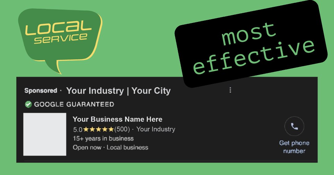 Most cost effective ads on the internet!

Easiest to manage. Highest quality leads.

Only pay for real leads.

Google Local Service Ads (LSA for short). As a user, "Google Guaranteed."

It is only approved for certain local service industries though!!