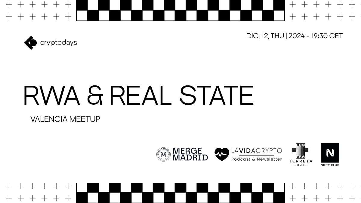 Este jueves 23 de enero, @CryptoDays llega a VALENCIA para hablar sobre RWA y la tokenización de bienes raíces en un evento pensado para conectar con la comunidad CRYPTO local y explorar cómo la tecnología blockchain está transformando el sector inmobiliario.