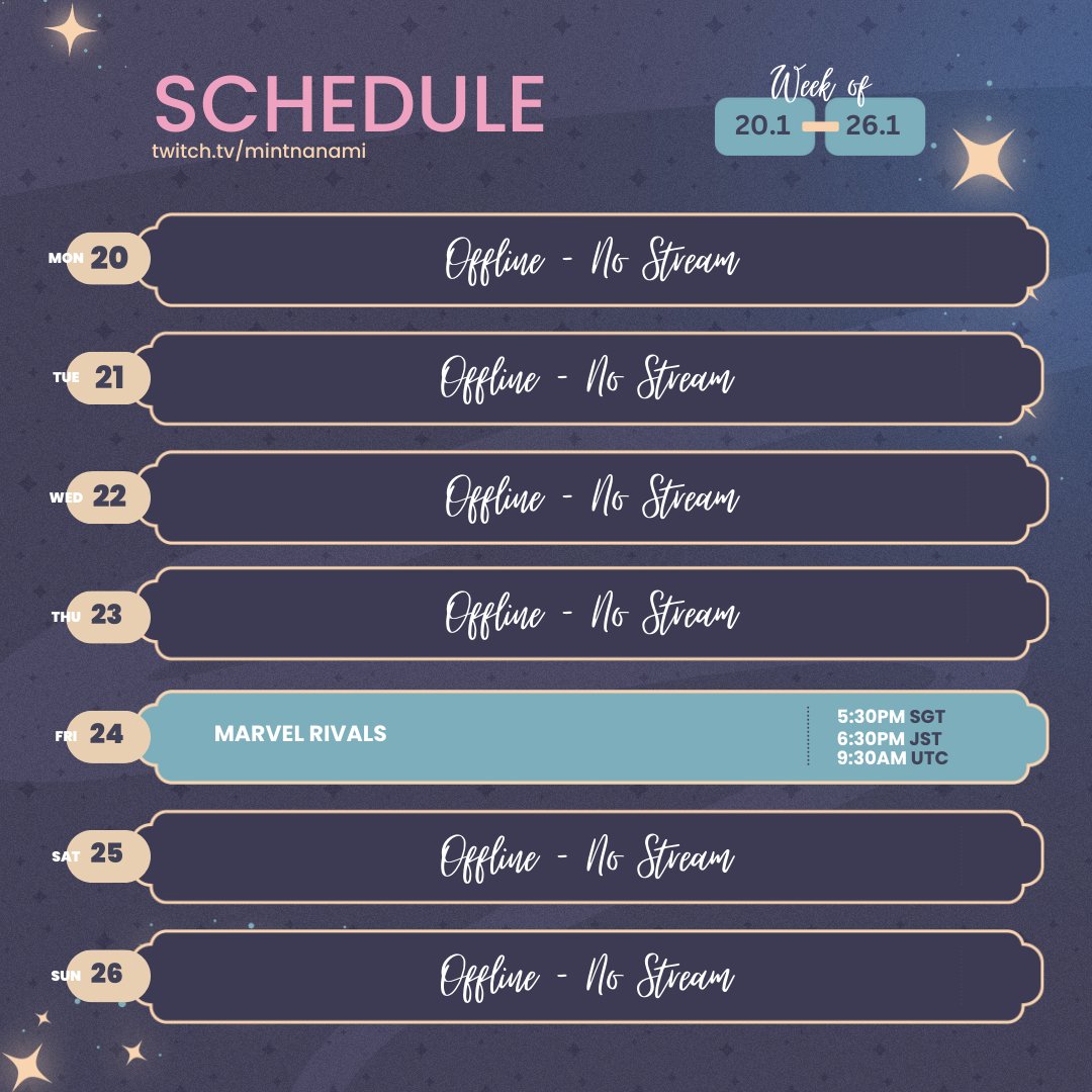 mint_nanami's tweet photo. Schedule❄️ | 20/1 ~ 26/1
https://t.co/hiXHARgQaj
General | #mintnanami
Live/Clip | #nanamintlive
Art | #nanamintart
#Vtuber #VtuberUprising #SGVtuber #VtuberID https://t.co/5VKKZwgutI
