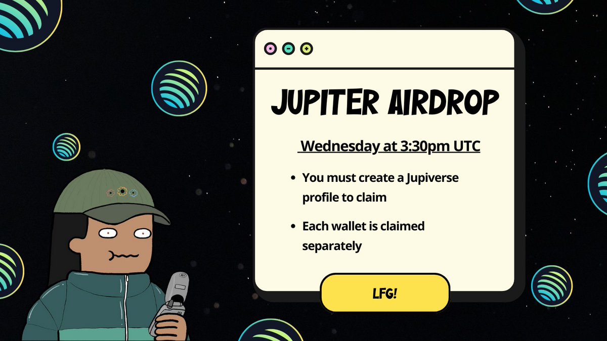 $JUP 𝗮𝗶𝗿𝗱𝗿𝗼𝗽 𝗰𝗹𝗮𝗶𝗺 𝘄𝗶𝗹𝗹 𝗴𝗼 𝗹𝗶𝘃𝗲 𝘁𝗼𝗺𝗼𝗿𝗿𝗼𝘄!

Exact time: 3:30pm UTC

How much are you claiming? 🎉

Here are some tips for tomorrow 👇