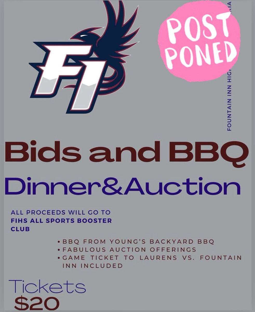 IMPORTANT ANNOUNCEMENT!!
Due to the forecasted weather and Laurens  County Schools closing, tonights basketball game has been postponed. We will also need to postpone our Bids &amp; BBQ event to ensure the safety and comfort of all attendees. The event will now take place on 1/31.