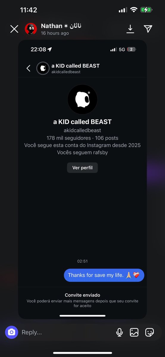 Rafsby's tweet photo. A stranger from Brazil messaged saying “Thanks for save my life”. 
They found my PFP on Pinterest and have been using it to sell web services online to the tune of $82,000 USD last year.👍
Next here’s a YouTube account with 1.1m subs. Check its PFP. 👀
Web2 is ripe for beasts. 🍏 https://t.co/Lyy43MYGZM