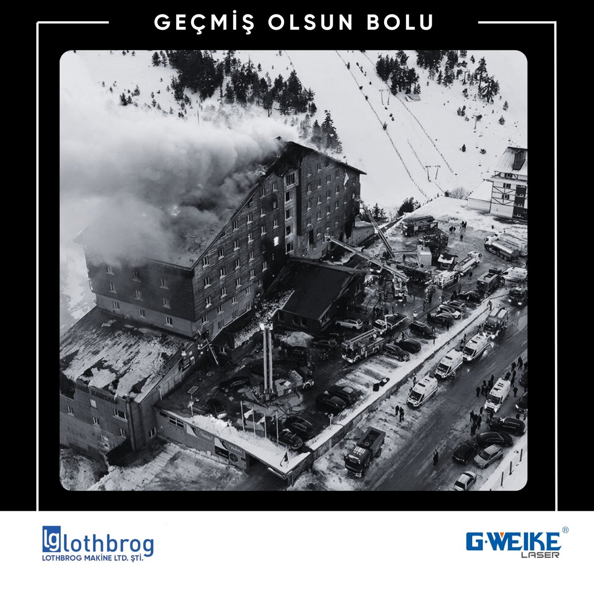 LothbrogMakine's tweet photo. Bolu Kartalkaya'da meydana gelen otel yangınında hayatını kaybeden tüm vatandaşlarımıza Allah'tan rahmet, yaralılarımıza acil şifalar diliyoruz.

#gecmisolsunbolu https://t.co/qLpTqNrscP