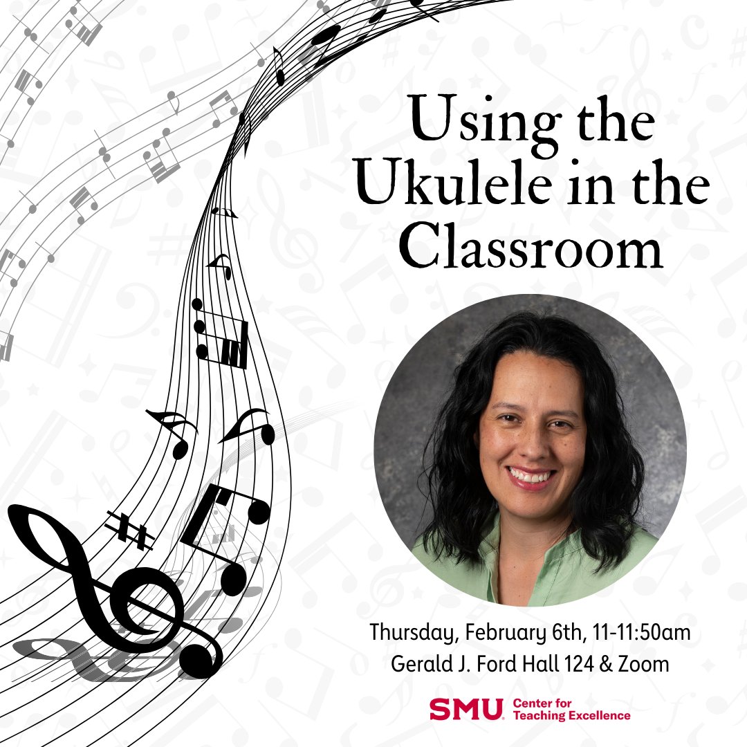 CTESMU's tweet photo. Kicking off our February 2025 programming with a thought-provoking workshop about using the ukulele in the classroom, led by our Spring 2025 Faculty Affiliate, Dr. Maria del Pilar Melgarejo! Join us in person or via zoom. #smucte #smu #ukulele #innovation #pedagogy #excellence https://t.co/UVfbh6G90M