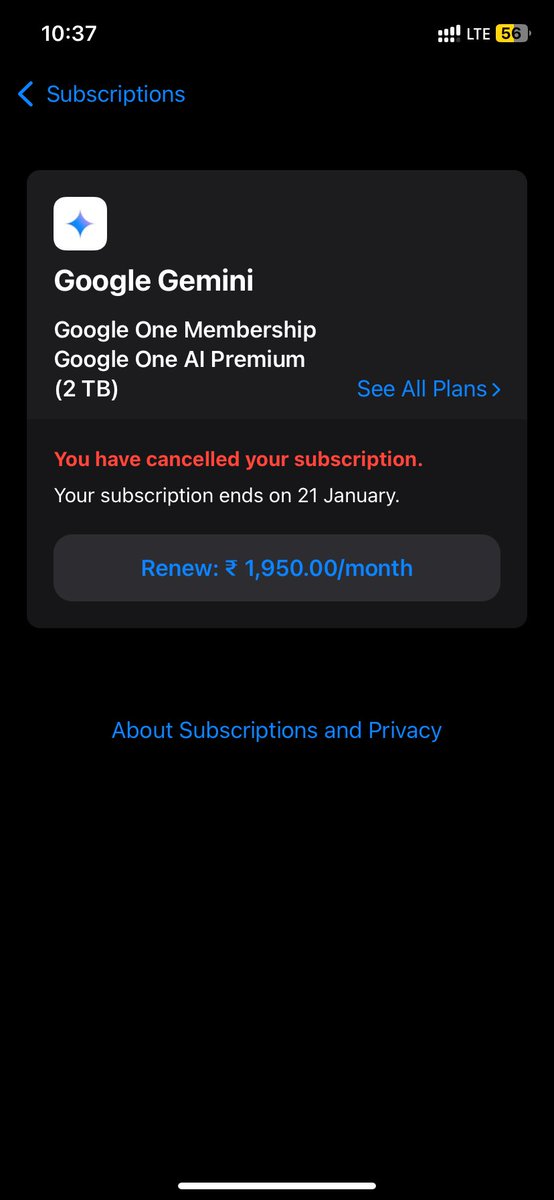 NIEI_'s tweet photo. @AppleSupport I cancelled my google gemini subscription one just a day before its renewal but the amount got deducted. It is not showing in my purchase history in my iphone. Please arrange for refund https://t.co/zjuOwKyR6B