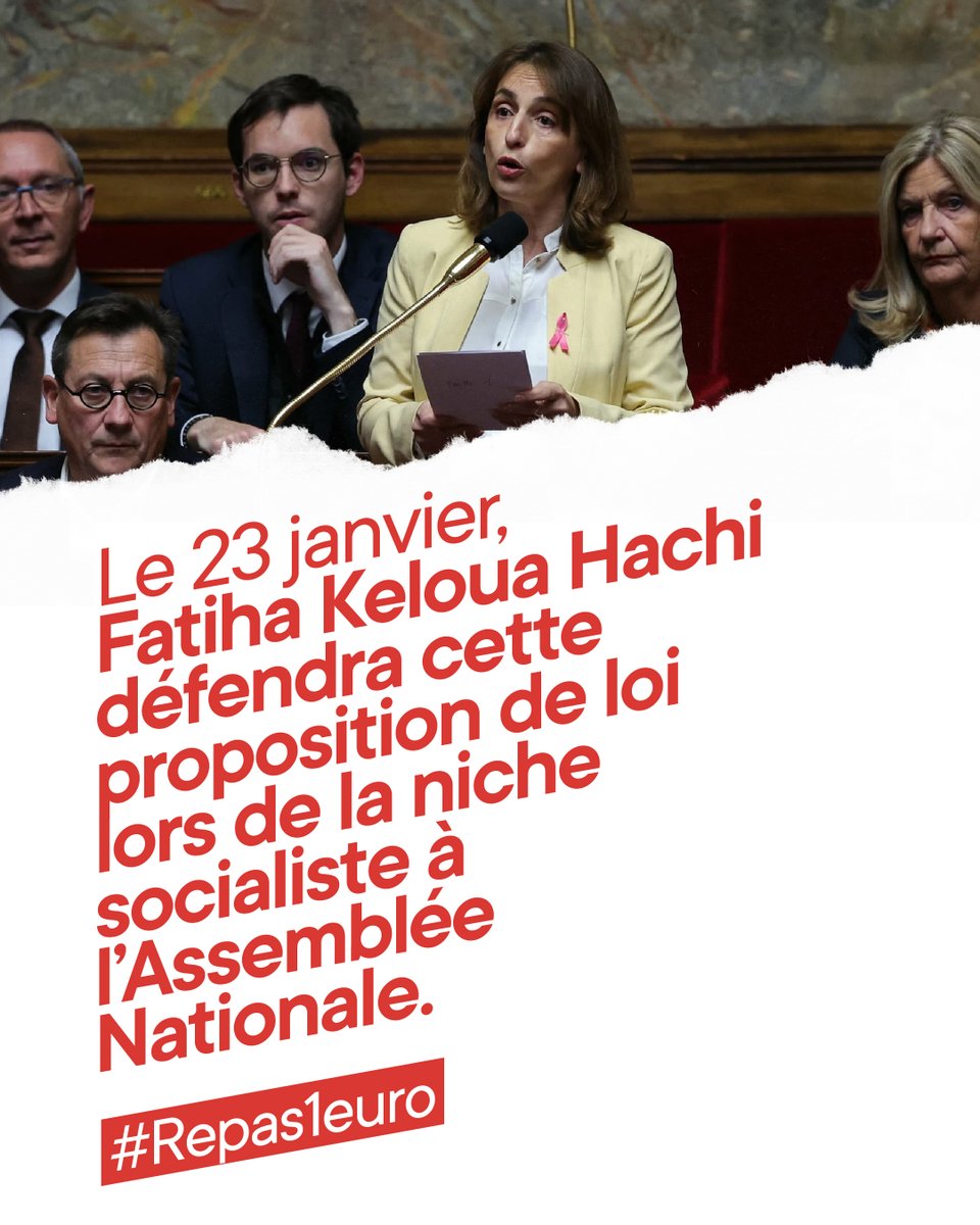 👉Aujourd'hui, 1 étudiant sur 2 ne mange pas à sa faim. Pour mettre fin à la précarité étudiante, nous devons nous mobiliser ! 

Ça commence le 23 janvier lors de la niche socialiste à l'Assemblée Nationale où <a href="/KelouaF/">Fatiha Keloua Hachi</a> défendra une proposition de loi pour le repas Crous à 1€