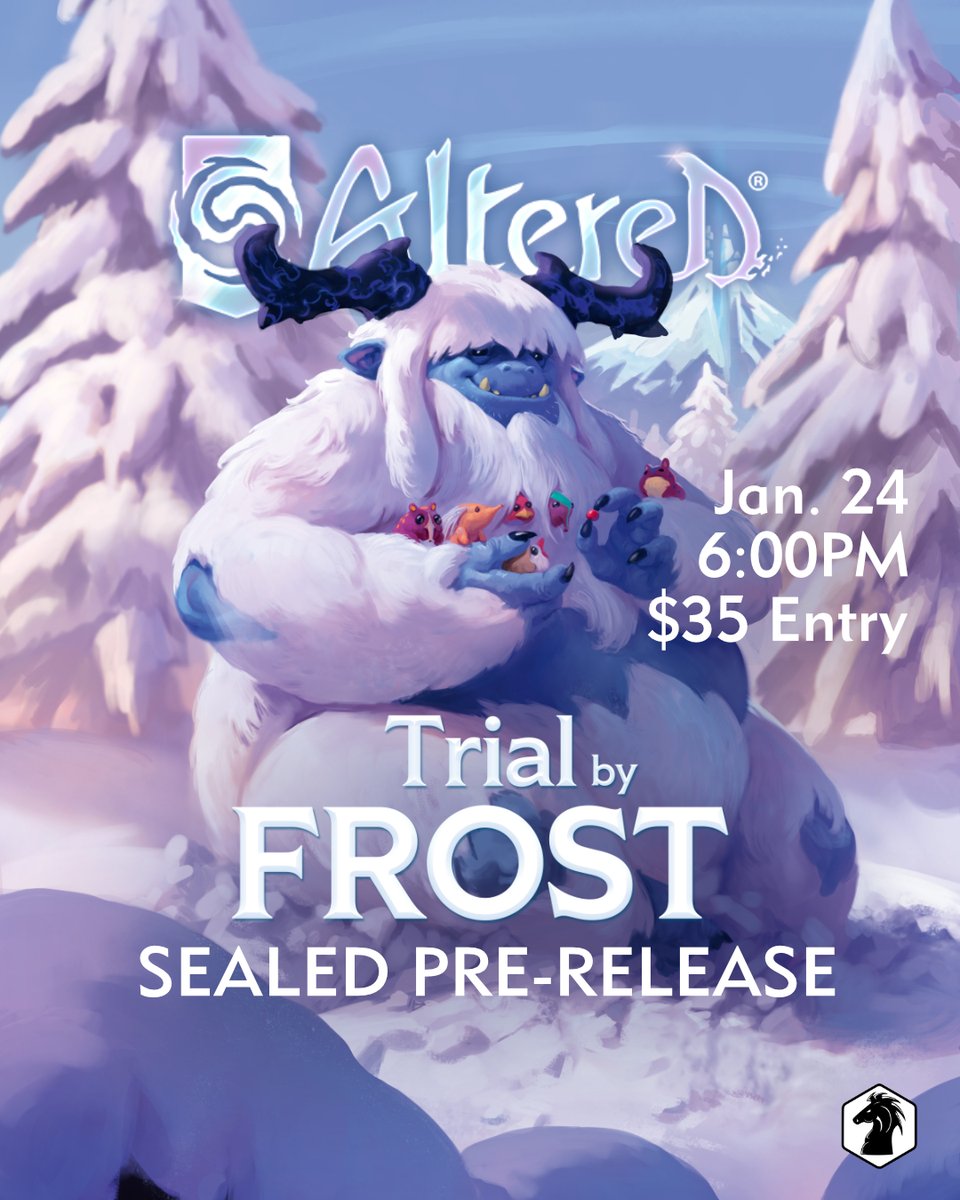 Begin your ascent into the Cais Adarra early with a Trial by Frost pre-release event! Players will build a deck out of 7 packs and battle it out. Additional packs and prizing will be available. Pre-register @ boardgames.ca

#alteredtcg #trialbyfrost #prerelease #flgs