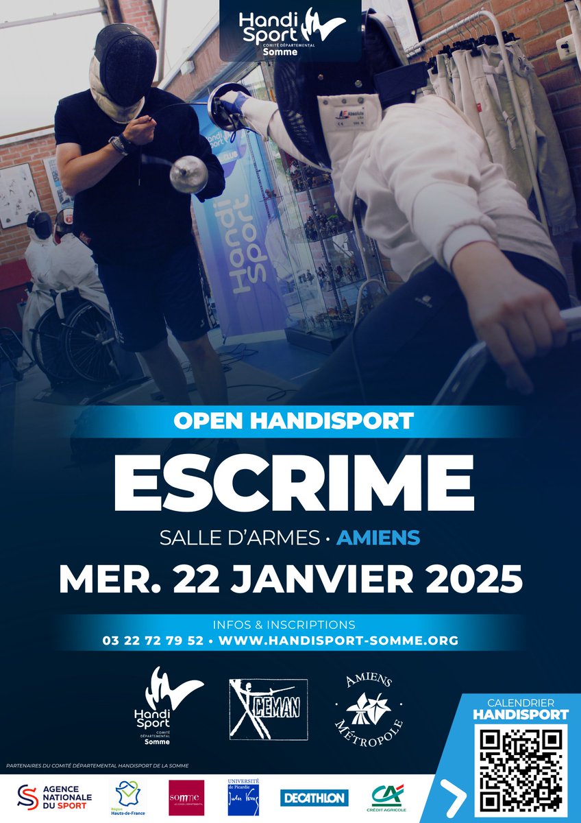 ⚫️ EVENEMENT / Open Handisport ESCRIME - Mercredi 22 Janvier 2025 (10h > 13h) - <a href="/AmiensMetropole/">Amiens Métropole - Ville d’Amiens</a> 

ℹ️ INFOS/INSCRIPTIONS > handisport-somme.org/calendrier/
‼️ Deadline Inscription : 20 Janvier 2025 (20h)

<a href="/CDHandisport80/">Comité Départemental Handisport de la Somme</a> 🖤 handisport-somme.org