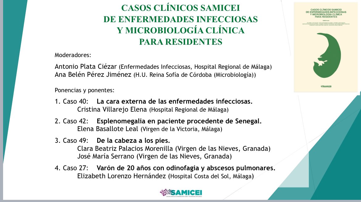 Os acordáis del libro #CasosClinicos de @SAMICEI❓pues mañana a ls 16:00 h🇪🇸 exposición #OnLine d los elegidos como los 4 mejores:
PROGRAMA📸👇🏻
Casos cerrados en #Infecciones con DDiferencial, Dco microbiologico y tratamiento
CONÉCTATE! 22.1,24 16:00🇪🇸
🔗👉🏻samicei.i3net.es