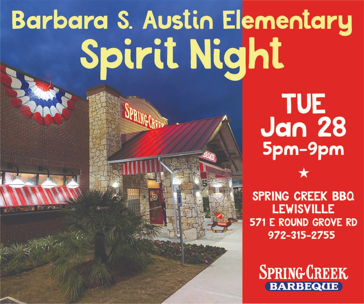 We look forward to seeing you at Spring Creek BBQ on TOMORROW from 5-9pm for our next Austin Spirit Night!