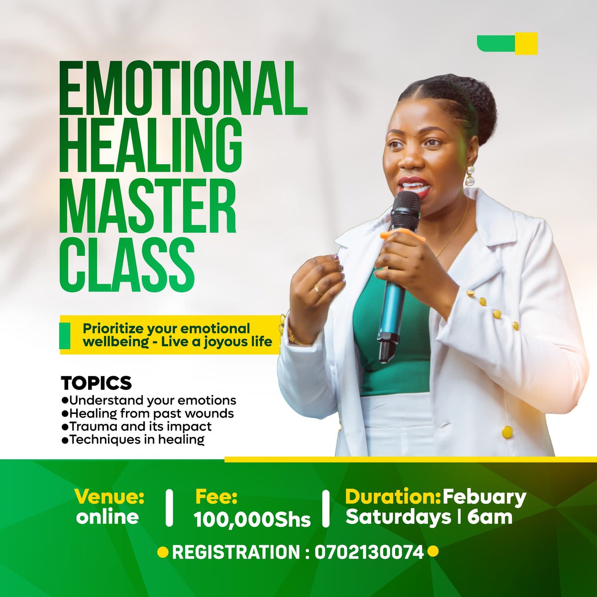 Are you ready to Heal and Thrive in 2025 ,join this master class coming up every Saturday in the month of February.
REGISTER WITH THE NUMBER ON THE FLYER