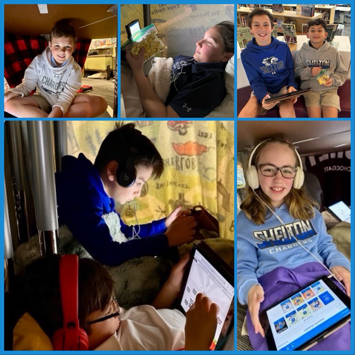 SheltonSchool's tweet image. Annual Read ‘n Feed with 3rd-5th Graders! Students are reading in forts with the help of Learning Ally. Shelton has moved up from spot #93 to #27 in the “Great Reading Games!” Keep reading, Chargers! 📚 #sheltondallas #sheltonreads #learningally