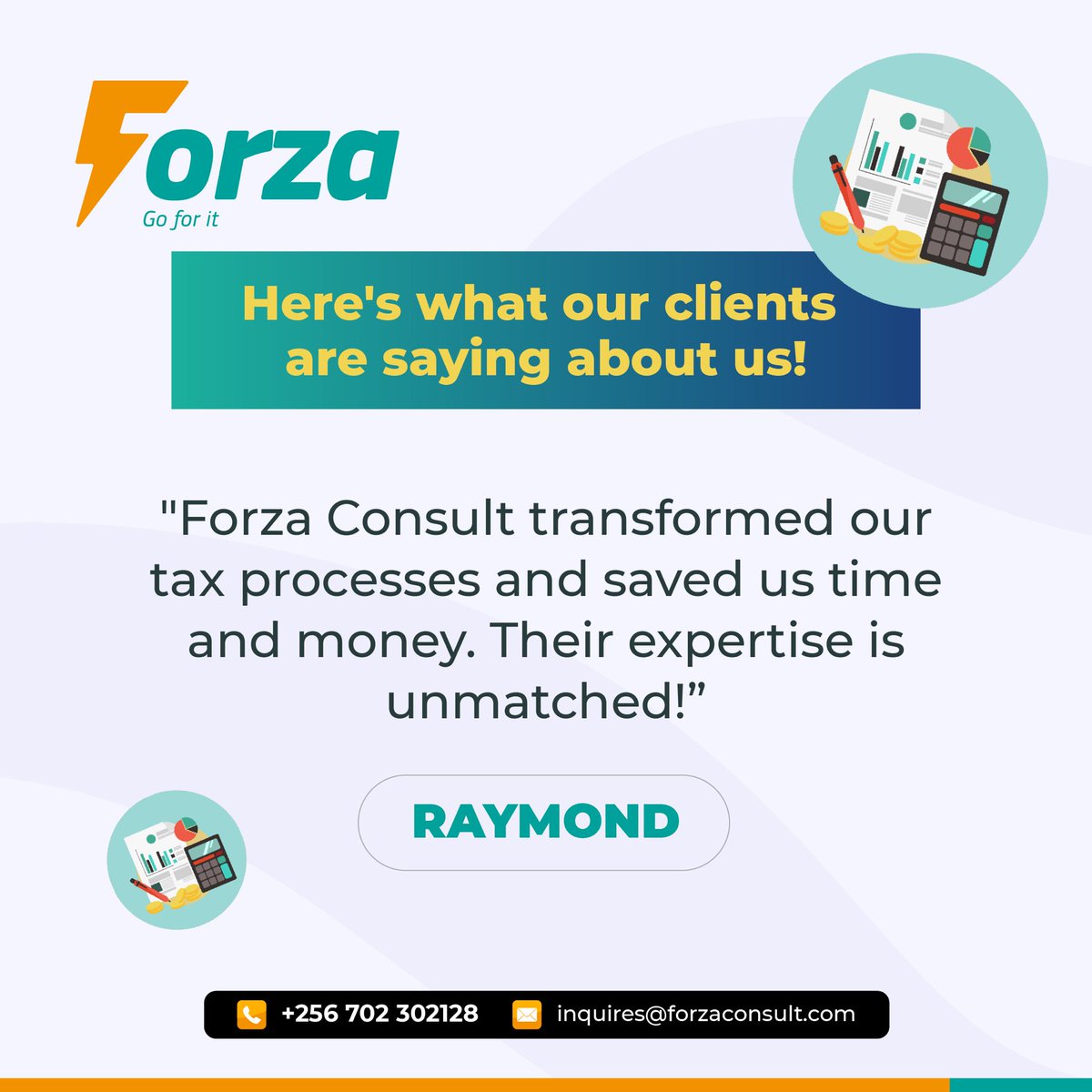 forzaconsult's tweet photo. Our Client’s feedback warms our hearts! Join the growing number of businesses benefiting from our services.

What are you waiting for? Call +256 702 302128 and let’s get your finances in order! https://t.co/EI8IAWF8UX
