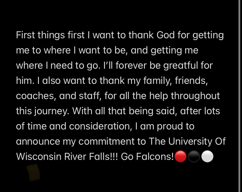 Cody Rezny (@codyrezny) on Twitter photo 100% Committed📍Go Falcons!🔴⚫️⚪️
#GoFalcons #TopGunOffense #FalconFootball
<a href="/CoachWalkerRF/">Matt Walker</a> <a href="/CoachJMath/">Joe Matheson</a> <a href="/CoachWoodUWRF/">Alex Wood</a> <a href="/UWRFFootball/">Falcon Football</a> <a href="/FHS_tigersfb/">Farmington Football</a> <a href="/PieperJon/">Coach Pieper</a> <a href="/PrepRedzoneMN/">Prep Redzone Minnesota</a> 100% Committed📍Go Falcons!🔴⚫️⚪️
#GoFalcons #TopGunOffense #FalconFootball
<a href="/CoachWalkerRF/">Matt Walker</a> <a href="/CoachJMath/">Joe Matheson</a> <a href="/CoachWoodUWRF/">Alex Wood</a> <a href="/UWRFFootball/">Falcon Football</a> <a href="/FHS_tigersfb/">Farmington Football</a> <a href="/PieperJon/">Coach Pieper</a> <a href="/PrepRedzoneMN/">Prep Redzone Minnesota</a>