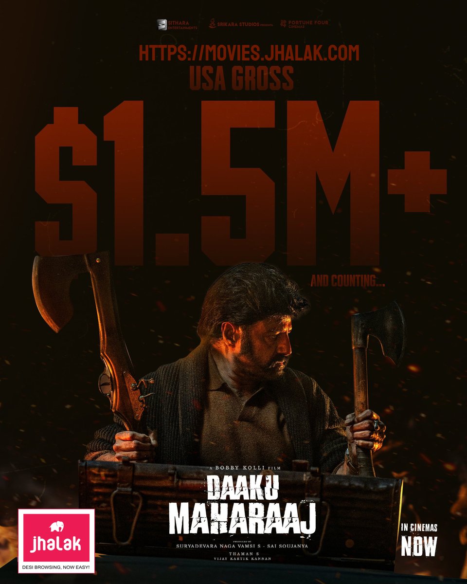 JhalakPortal's tweet photo. It’s the #DaakuMaharaaj rampage everywhere! 💥🔥

#BlockBusterHuntingDaakuMaharaaj continues its phenomenal run with an overwhelming response from the audience! ❤️❤️
#NandamuriBalakrishna 

💥Book your tickets in USA ▶️!
🔗 https://t.co/Ju5qEbe7Ia 💥🎬 https://t.co/DpBk0nMprE