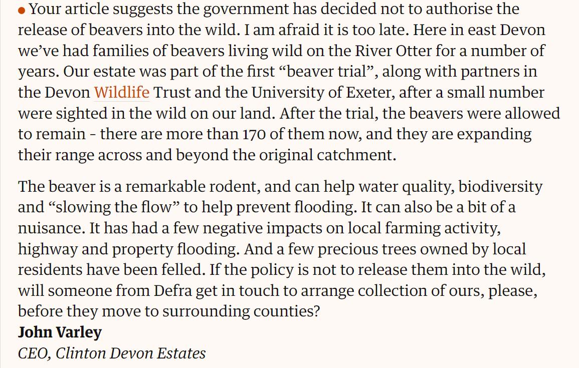 Geckoo76's tweet photo. @ClintonDevon  showing their true colours by indirectly asking DEFRA to cull the beavers. Please share widely so everyone can see what they are really thinking. https://t.co/mR6NOb5gXY
