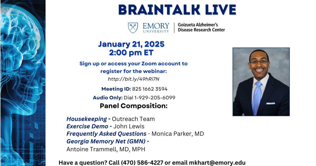 Join us to hear from Outreach Core Co-Director Antoine Trammell, MD, MPH on the <a href="/GaMemoryNet/">Georgia Memory Net</a> 

Register: bit.ly/49hRi7N