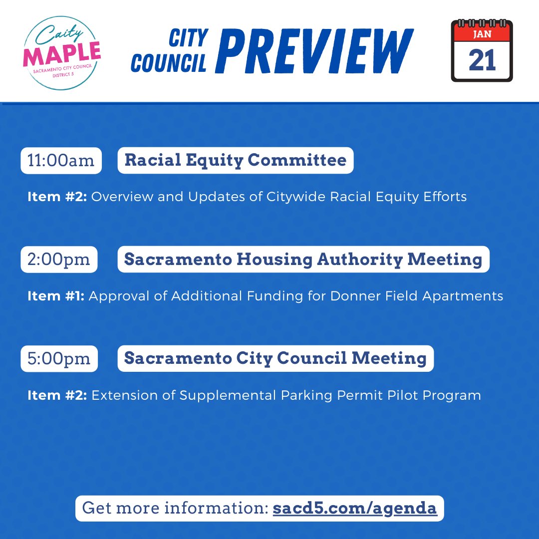 It's Council Day at the City of Sacramento - and though it's a light day, there are still some items that impact District 5. Learn more at sacd5.com/agenda.