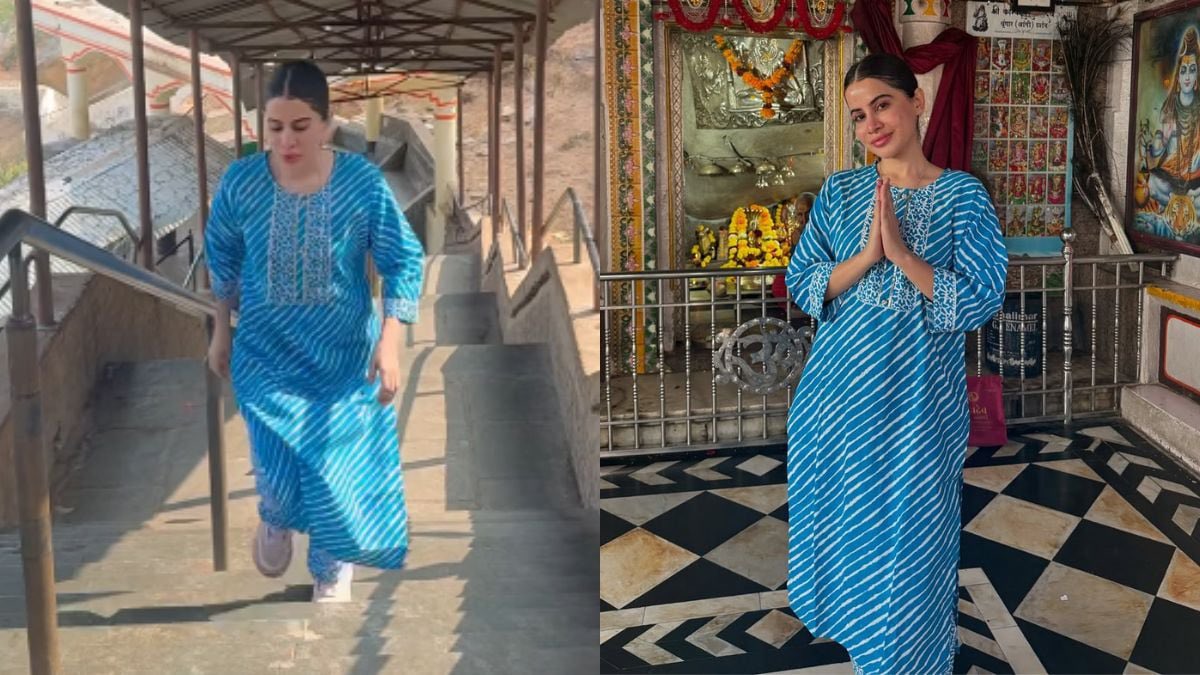 KavyChopra59's tweet image. Without caring about #Fatwas, #UrfiJaved climbs 400 steps to offer Prayers at #ShivTemple in #Rajasthan.

She is seen entering the temple and taking darshan of #Mahadev with BOTH HANDS FOLDED.

#UrfiJaved is seen immersed in #Shiva devotion.🔥