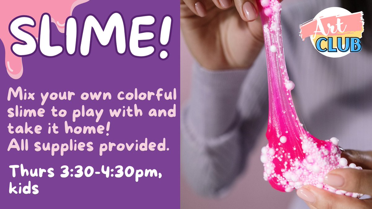 Norris_Library's tweet image. This Thursday, we&apos;re back with one of our most popular Art Club activities- Slime! Make your own 1/23 at 3:30pm.