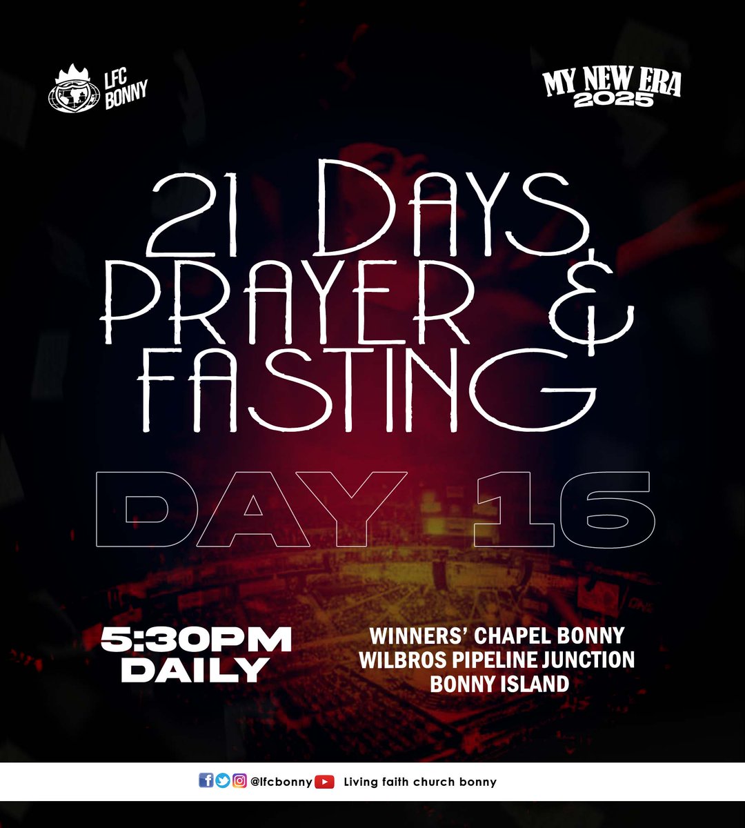lfcbonny's tweet photo. When we read, watch and listen to testimonies, we are reminded that no challenge is impossible for God to do.
God, indeed, is too faithful to fail!
Welcome to Day Sixteen!

#21DaysofPrayerandFasting
#MyNewEra2025
#lfcbonny
#mediacenter https://t.co/tIRyi5amIf