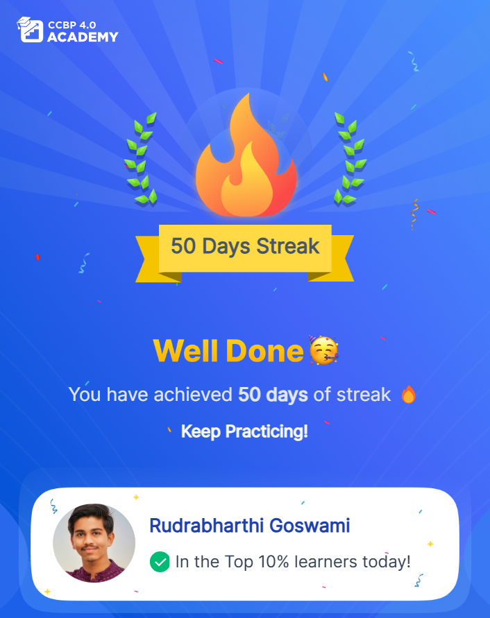 Rudra11goswami's tweet image. I just unlocked a new achievement 🚀 
 #NxtWave #CCBP #NxtWaveStreak 
media-content.ccbp.in/ccbp_prod/medi… #NxtWave #LearningProgress