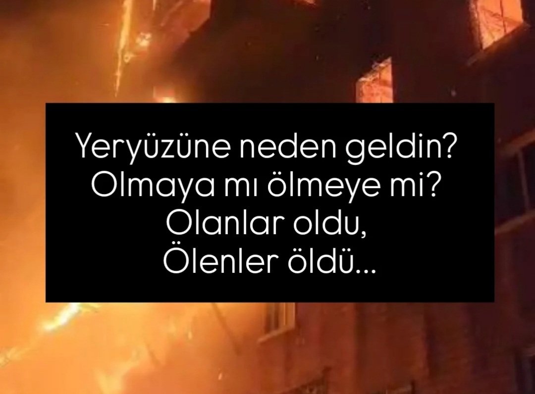 Yeryüzüne neden geldin? 
Olmaya mı ölmeye mi? 
Olanlar oldu, 
Ölenler öldü...

#Bolu #bolukartalkaya #yangın